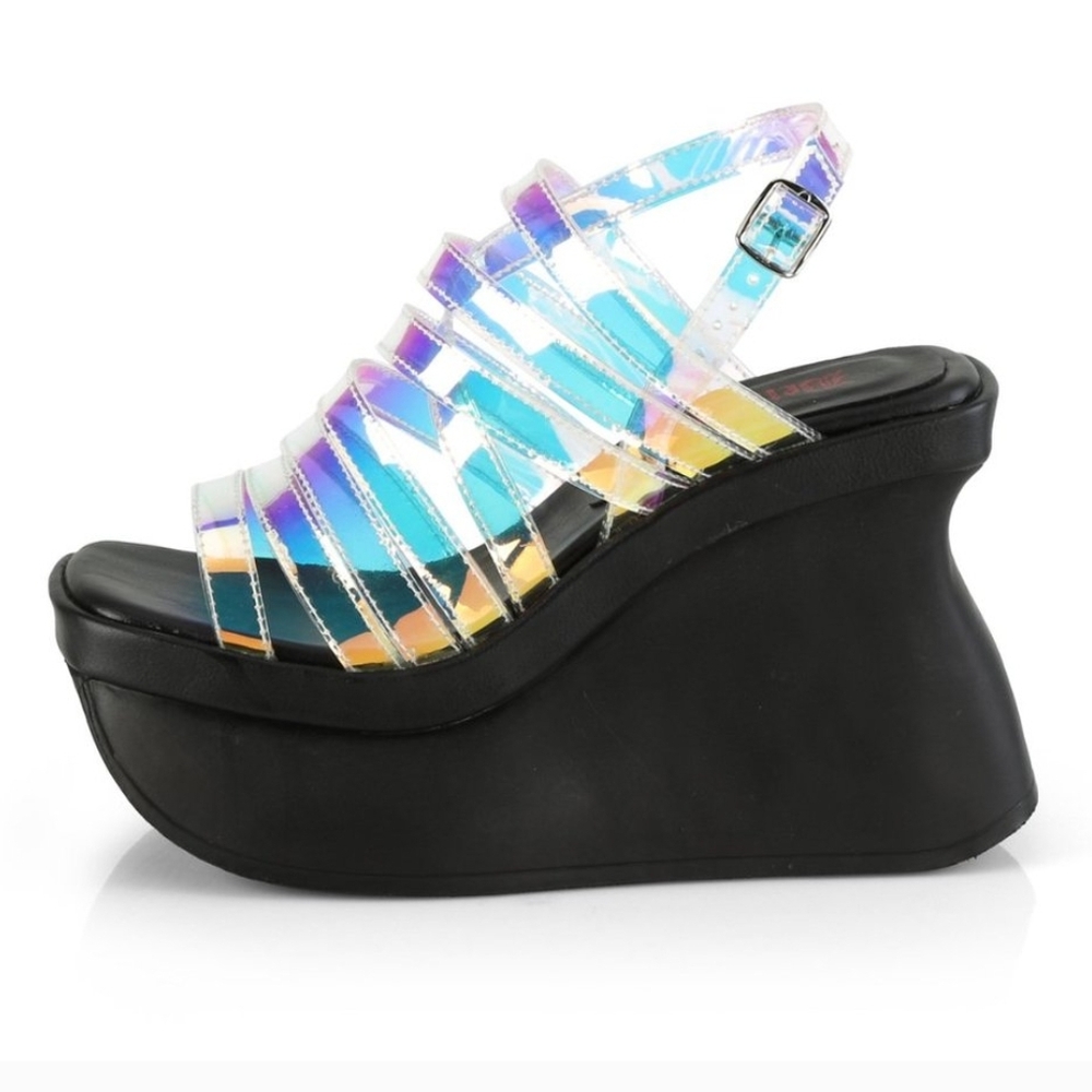 Demonia "Pace 33" 4.5 Inch Holographic Platform Wedge Sandals